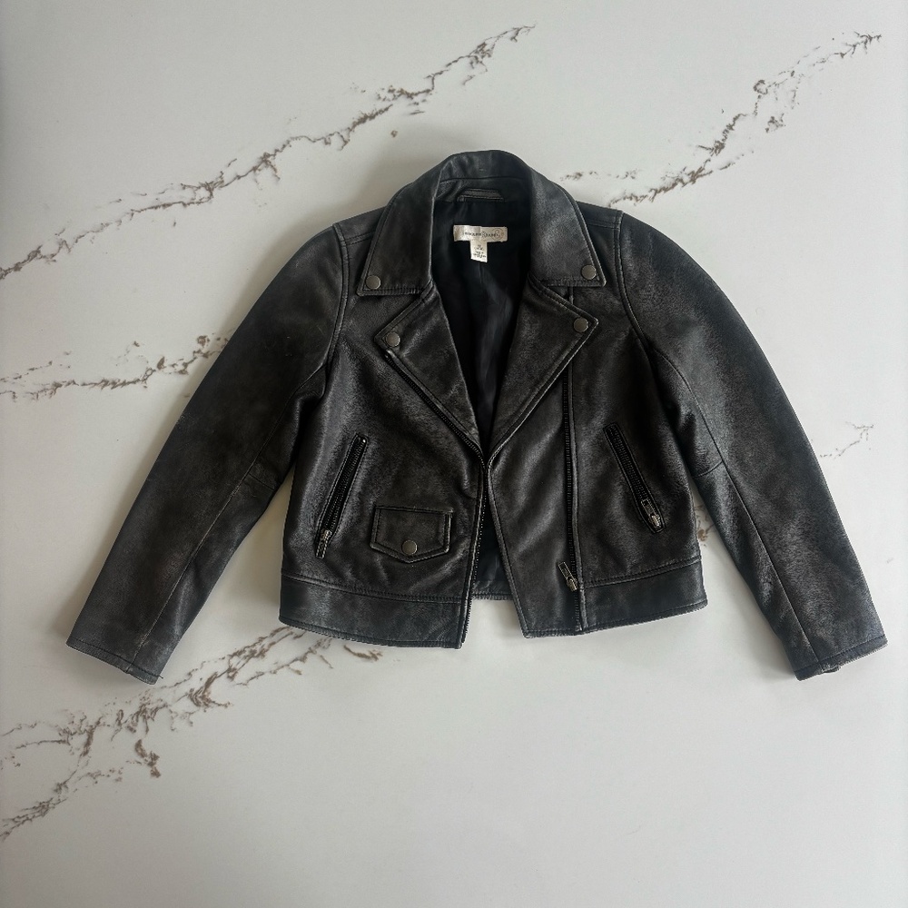 Kids Leather Moto Jacket Grey